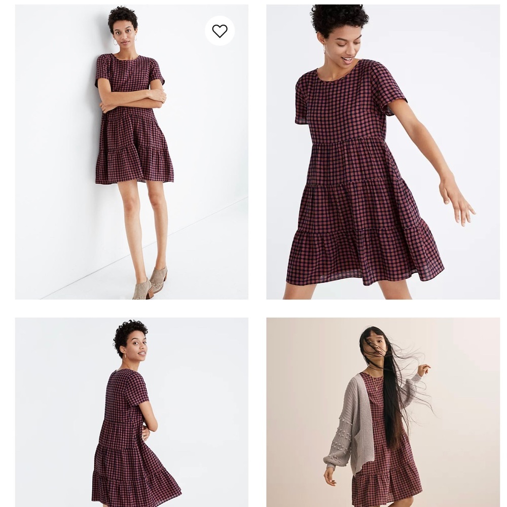 Madewell Short-Sleeve Tiered Mini Dress in Gingham Check XS